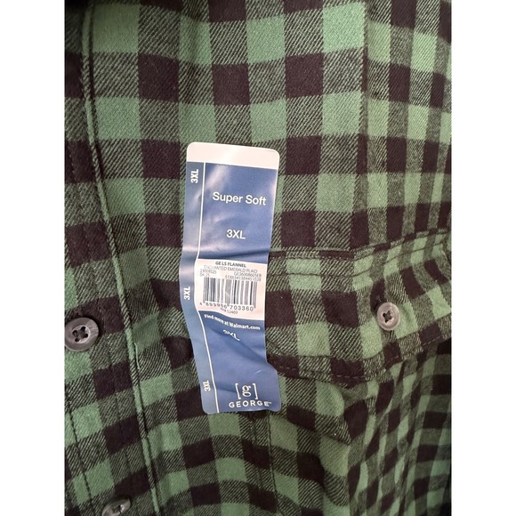 George Men's Long Sleeve Flannel Shirt – Emerald Green & Black – Size 3XL – NWT - Picture 2 of 4